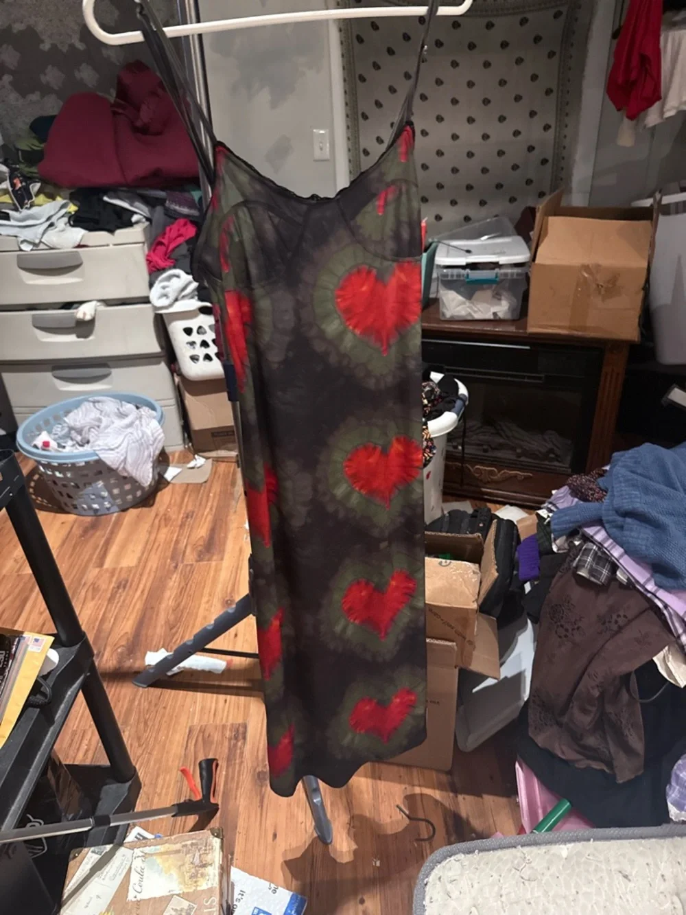 omighty Black Slip Midi Dress with Red Heart Tie-Dye - Picture 2 of 2